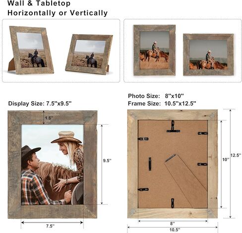 Rustic Picture Frame 8x10, 100% Reclaimed Wood Frame with Tempered Glass, Farmhouse Style Photo Frame 8''x10'' Distressed & Vintage Looking Wall Decor Gallery Wall Frame Set Mounting or Table Display in Kuwait