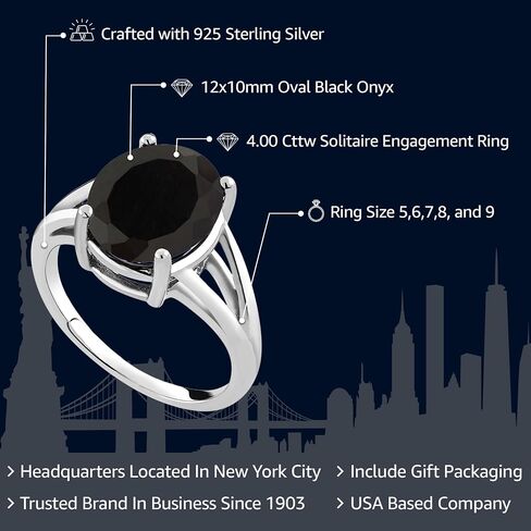 Gem Stone King 4.10 Cttw Black Onyx Ring For Women | 925 Sterling Silver | Gemstone December Birthstone | Oval 12X10MM | Available In Size 5,6,7,8,9 in Saudi Arabia