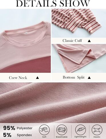 Womens Oversized Striped Shirts Long Sleeve Pullover Tops Crew Neck Color Block Casual Blouses in Kuwait