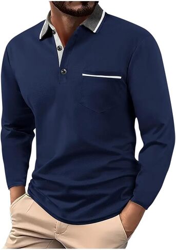 Long Sleeve Golf Shirt Men with Pocket - 2025 Casual Button Collared T-Shirt Slim Fit Fall Outfits in Saudi Arabia