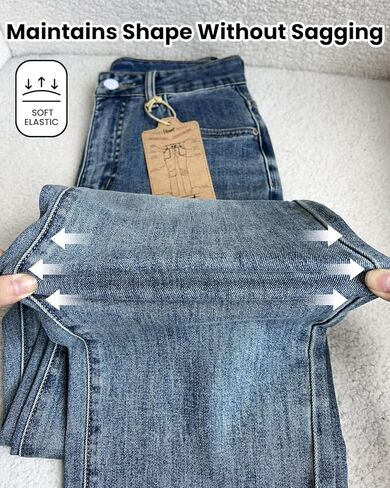 بنطال جينز نسائي فضفاض عالي الخصر - بنطال جينز واسع الساق قابل للتمدد للتحكم في البطن بأرجل مستقيمة من قماش الدنيم جينز عصري للنساء 2025 in Kuwait