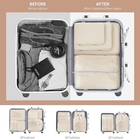 8 Set Compression Packing Cubes Travel, Ultralight Expandable More Space Saving Packing Cubes for Travel Compression,Packing Compression Organizing Accessories for Women/Men (Beige) in Saudi Arabia