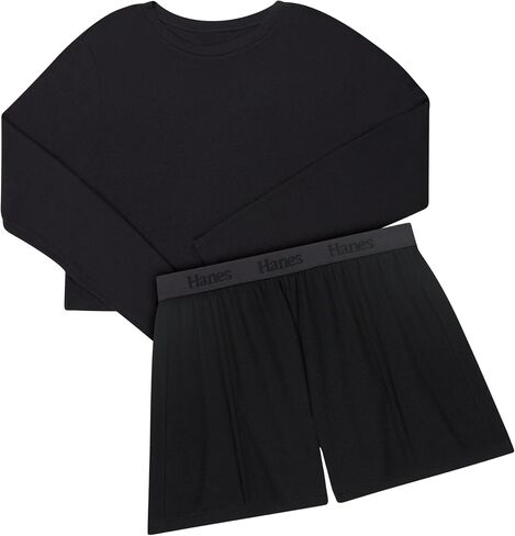 Hanes womens Sleepwear Set, Originals Supersoft Comfywear Long-sleeve Top & Sleep Shorts, Loungewear Set for Women in Saudi Arabia