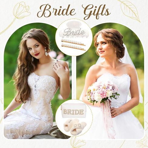 5 Pcs Bridal Gift Set Bride Makeup Bag I Do Bride Slippers Claw Hair Clip and Hairpins Accessories Wedding Engagement Gift Shower for Bridal Engagement Bachelorette Party in Saudi Arabia