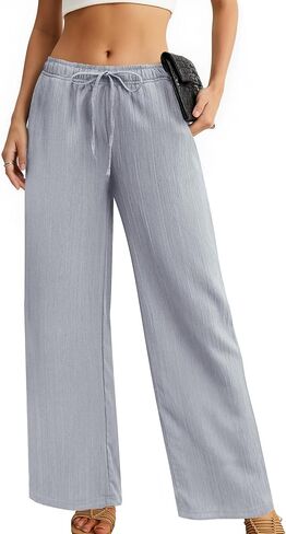 بنطلون Palazzo نسائي واسع الساق أنيق كاجوال للاستراحة صيفي للسفر برباط خصر مرن مع جيوب in Kuwait