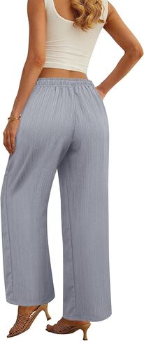 بنطلون Palazzo نسائي واسع الساق أنيق كاجوال للاستراحة صيفي للسفر برباط خصر مرن مع جيوب in Kuwait