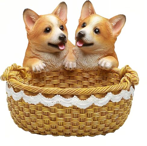 Corgi Statue,Corgi Dog Figurines,Cute Puppy Statue,Home Decor,Desk Organizer,Storage Basket,Gift for Corgi (Kahki) in Saudi Arabia