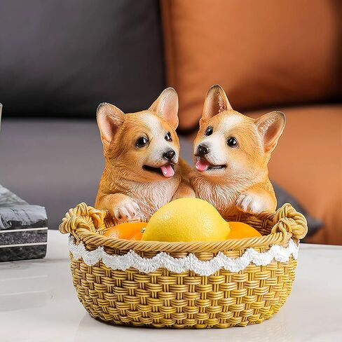 Corgi Statue,Corgi Dog Figurines,Cute Puppy Statue,Home Decor,Desk Organizer,Storage Basket,Gift for Corgi (Kahki) in Saudi Arabia
