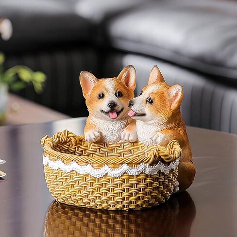 Corgi Statue,Corgi Dog Figurines,Cute Puppy Statue,Home Decor,Desk Organizer,Storage Basket,Gift for Corgi (Kahki) in Saudi Arabia