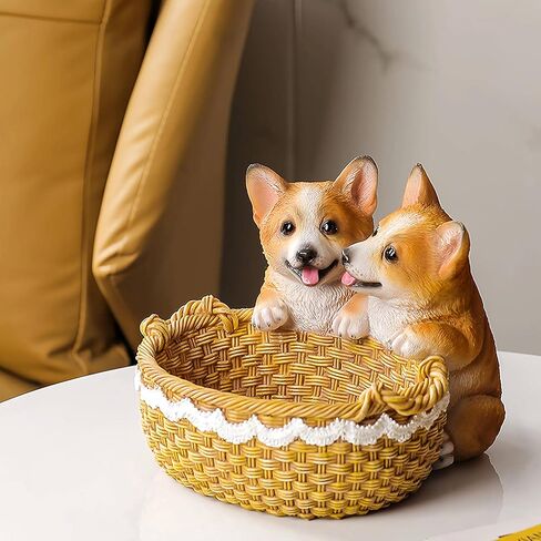 Corgi Statue,Corgi Dog Figurines,Cute Puppy Statue,Home Decor,Desk Organizer,Storage Basket,Gift for Corgi (Kahki) in Saudi Arabia