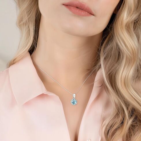 925 Sterling Silver Gemstone Necklace for Women - Birthstone Necklace for Women - Dainty Silver Necklace - Necklaces for Women Silver - Dainty Necklace for Women - Gemstone Jewelry Silver in Saudi Arabia