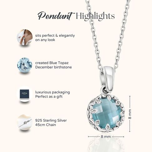 925 Sterling Silver Gemstone Necklace for Women - Birthstone Necklace for Women - Dainty Silver Necklace - Necklaces for Women Silver - Dainty Necklace for Women - Gemstone Jewelry Silver in Saudi Arabia