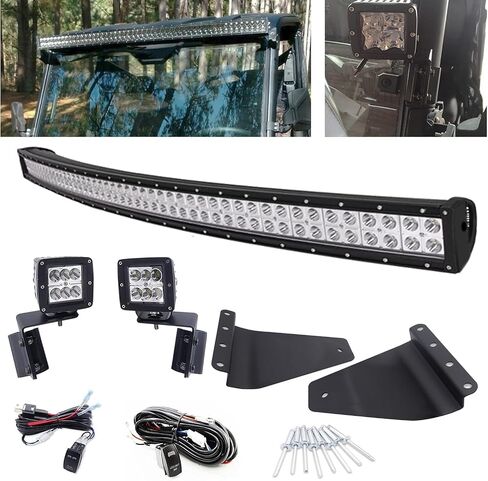 WSays السقف العلوي Pro-Fit Cage 52 بوصة 300 واط LED شريط إضاءة منحني طقم دعامة تثبيت وعمود جانبي خلفي 2 × 3 بوصة 24 واط دعامة تثبيت مع مجموعة أسلاك متوافقة مع Can-Am Defender 2016-2023 in Saudi Arabia
