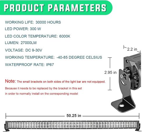 WSays السقف العلوي Pro-Fit Cage 52 بوصة 300 واط LED شريط إضاءة منحني طقم دعامة تثبيت وعمود جانبي خلفي 2 × 3 بوصة 24 واط دعامة تثبيت مع مجموعة أسلاك متوافقة مع Can-Am Defender 2016-2023 in Saudi Arabia