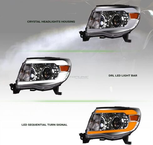 7422443431419 Compatible with 2005-2011 Toyota Tacoma Switchback Sequential LED Strip Bar Black Housing Projector Headlights with Amber Reflector in Saudi Arabia