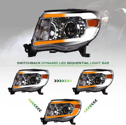 7422443431419 Compatible with 2005-2011 Toyota Tacoma Switchback Sequential LED Strip Bar Black Housing Projector Headlights with Amber Reflector in Saudi Arabia