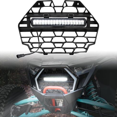 SAUTVS Waterproof Front Mesh Grill with LED Light Bar for Polaris RZR PRO XP/PRO R/PRO S 2025, Black Mesh Grille with Spotlight, Replace OEM #5465595-070, #5459950-070 in Saudi Arabia