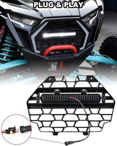 SAUTVS Waterproof Front Mesh Grill with LED Light Bar for Polaris RZR PRO XP/PRO R/PRO S 2025, Black Mesh Grille with Spotlight, Replace OEM #5465595-070, #5459950-070 in Saudi Arabia