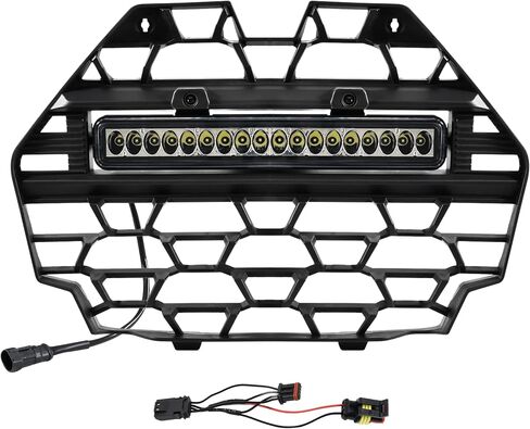 SAUTVS Waterproof Front Mesh Grill with LED Light Bar for Polaris RZR PRO XP/PRO R/PRO S 2025, Black Mesh Grille with Spotlight, Replace OEM #5465595-070, #5459950-070 in Saudi Arabia