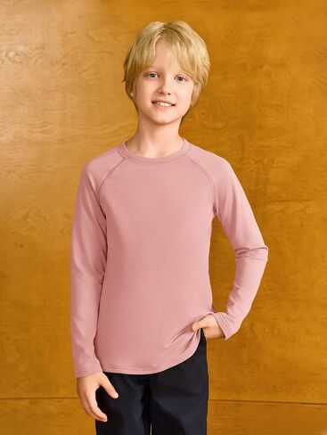 Haloumoning Boys Raglan Long Sleeve T-Shirts Kids Fleece Lined Thermal Basic Tees Baseball Undershirts 5-14 Years in Saudi Arabia