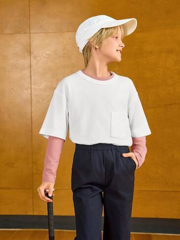 Haloumoning Boys Raglan Long Sleeve T-Shirts Kids Fleece Lined Thermal Basic Tees Baseball Undershirts 5-14 Years in Saudi Arabia