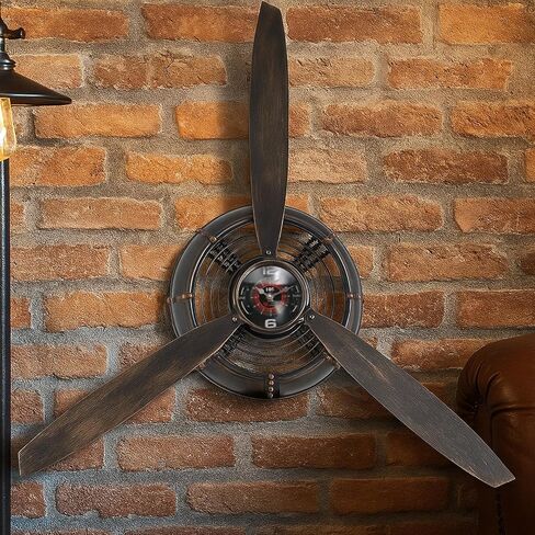 ديكور جدار مروحة الطائرة، ديكور الطيران، هدايا الطيار، ساعة Steampunk، ساعة كهف رجل، فن جداري لغرفة نوم المكتب، تعمل بالبطارية، بني in Kuwait