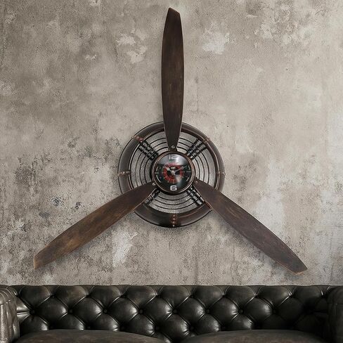 ديكور جدار مروحة الطائرة، ديكور الطيران، هدايا الطيار، ساعة Steampunk، ساعة كهف رجل، فن جداري لغرفة نوم المكتب، تعمل بالبطارية، بني in Kuwait