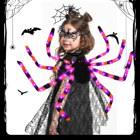14 Pcs Halloween Spider Costume Set Include Spider Web Cape Backpack Hair Hoop Mask Tattoo Stickers Halloween Spider Web Dress Up for Trick or Treat Cosplay Accessories（Black） in Saudi Arabia