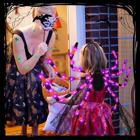 14 Pcs Halloween Spider Costume Set Include Spider Web Cape Backpack Hair Hoop Mask Tattoo Stickers Halloween Spider Web Dress Up for Trick or Treat Cosplay Accessories（Black） in Saudi Arabia