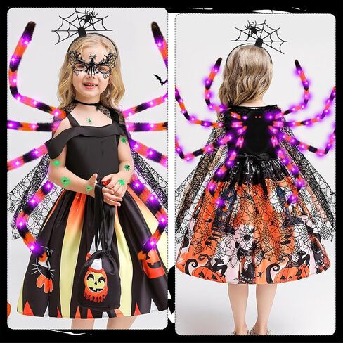 14 Pcs Halloween Spider Costume Set Include Spider Web Cape Backpack Hair Hoop Mask Tattoo Stickers Halloween Spider Web Dress Up for Trick or Treat Cosplay Accessories（Black） in Saudi Arabia