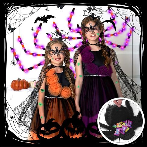 14 Pcs Halloween Spider Costume Set Include Spider Web Cape Backpack Hair Hoop Mask Tattoo Stickers Halloween Spider Web Dress Up for Trick or Treat Cosplay Accessories（Black） in Saudi Arabia