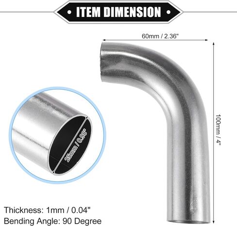 Bend Elbow Pipe Tube, 1" OD 4" 2.36" Leg 90 Degree DIY Exhaust Pipe Intercooler Air Intake Tube Universal for Car Truck Automotive Durable 304 Stainless Steel Silver Tone in Saudi Arabia
