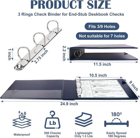 PU Leather 3 Rings Check Check for-end-stub Deskbook Checks3 Ring Business Check Binder for 3 on a page checks 9 "x11 1/4" حاملي الشيك (بني داكن) in Kuwait