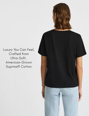 Women’s Supima® Mercerised Cotton V-Neck T-Shirt – USA-Grown Cotton, Luxury Finish, Short Sleeve, Flattering Fit in Saudi Arabia
