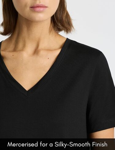 Women’s Supima® Mercerised Cotton V-Neck T-Shirt – USA-Grown Cotton, Luxury Finish, Short Sleeve, Flattering Fit in Saudi Arabia