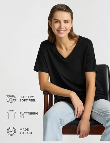 Women’s Supima® Mercerised Cotton V-Neck T-Shirt – USA-Grown Cotton, Luxury Finish, Short Sleeve, Flattering Fit in Saudi Arabia