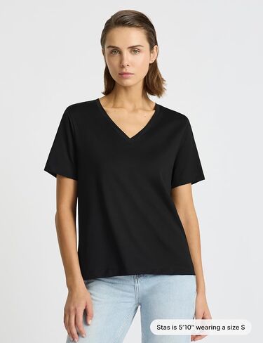 Women’s Supima® Mercerised Cotton V-Neck T-Shirt – USA-Grown Cotton, Luxury Finish, Short Sleeve, Flattering Fit in Saudi Arabia