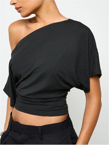 SweatyRocks Women's Off The Shoulder Tops Ruched Dolman Short Sleeve Trendy Casual T Shirts in Saudi Arabia