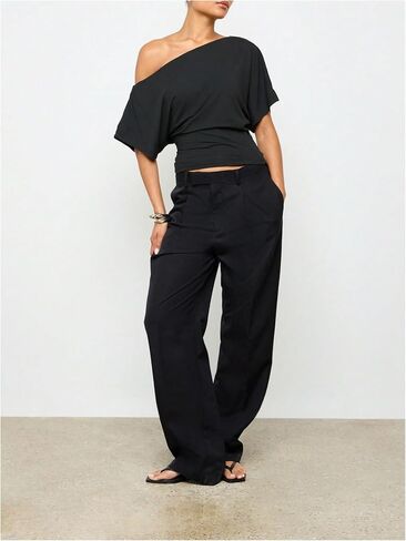 SweatyRocks Women's Off The Shoulder Tops Ruched Dolman Short Sleeve Trendy Casual T Shirts in Saudi Arabia