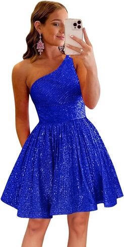 Short Homecoming Dress Sequin One Shoulder Sparkly for Teens Mini Cocktail Bride Dress in Saudi Arabia