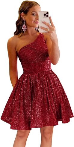 Short Homecoming Dress Sequin One Shoulder Sparkly for Teens Mini Cocktail Bride Dress in Saudi Arabia
