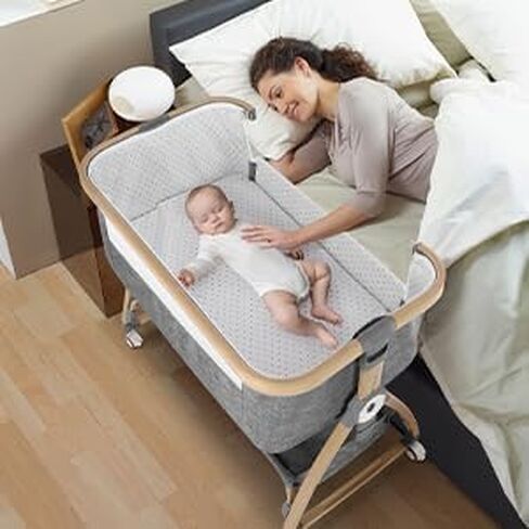 Baby Bassinets Bedside Sleeper,3 in 1 Bedside Bassinet for Baby,Rocking Bassinet for Baby with Mattress,Mobile,Mosquito Net,Storage Basket,Height Adjustable Bassinet with Wheels for Newborn Infants in Saudi Arabia
