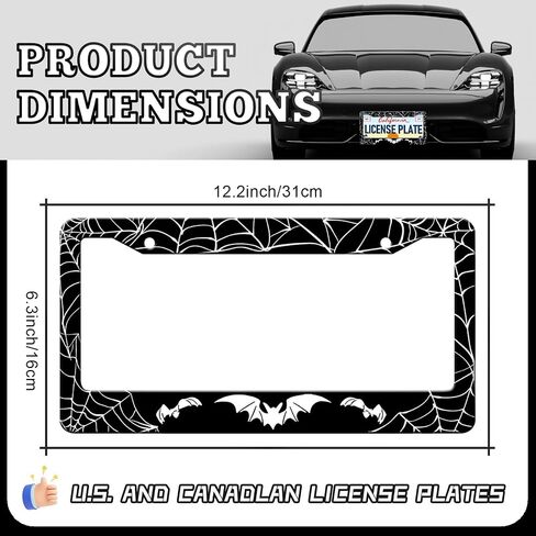 Bat License Plate Frames - 2 Pack Front Rear Sprider Web Bat Goth Gothic License Plates Holder Covers, Aluminum Metal Rust-Proof Waterproof Car Tag Frame with Screws Fasteners Caps in Saudi Arabia