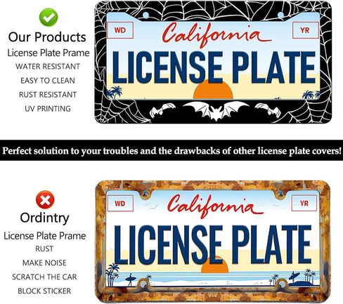 Bat License Plate Frames - 2 Pack Front Rear Sprider Web Bat Goth Gothic License Plates Holder Covers, Aluminum Metal Rust-Proof Waterproof Car Tag Frame with Screws Fasteners Caps in Saudi Arabia