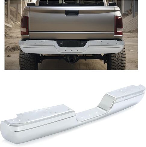 KUAFU Rear Bumper Face Bar Compatible with 1994-2002 Dodge Ram 1500 2500 3500 Fleetside/Styleside Replacement for 55076634AE 55076634AC 55076634AD 55076634AF CH1102344 Silvery Steel Chrome Heavy Duty in Saudi Arabia