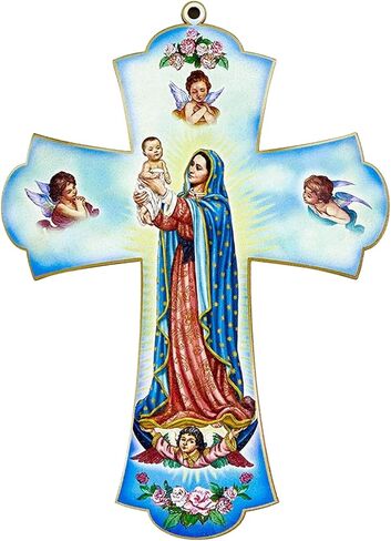 Needzo Our Lady of Guadalupe صليب حائط معلق، ديكور ديني مؤيد للحياة للمنزل، 8 × 6 بوصات in Kuwait
