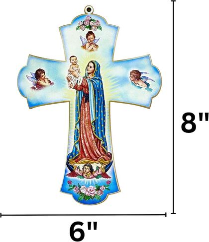 Needzo Our Lady of Guadalupe صليب حائط معلق، ديكور ديني مؤيد للحياة للمنزل، 8 × 6 بوصات in Kuwait