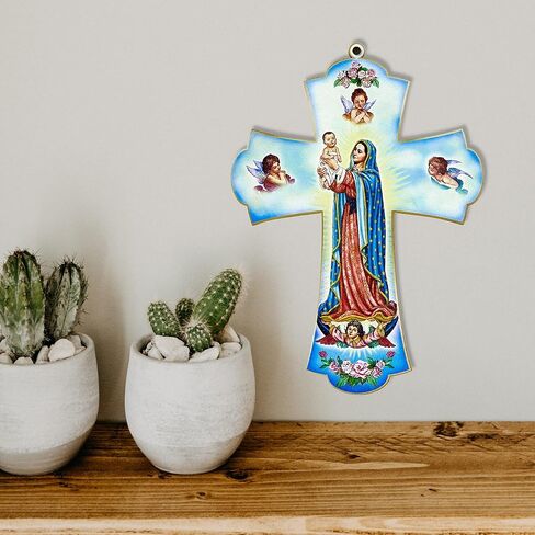 Needzo Our Lady of Guadalupe صليب حائط معلق، ديكور ديني مؤيد للحياة للمنزل، 8 × 6 بوصات in Kuwait