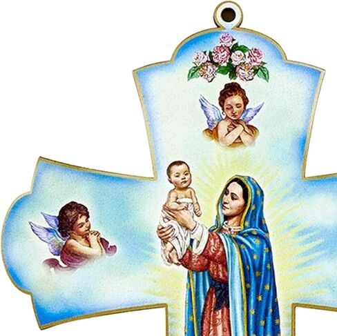 Needzo Our Lady of Guadalupe صليب حائط معلق، ديكور ديني مؤيد للحياة للمنزل، 8 × 6 بوصات in Kuwait