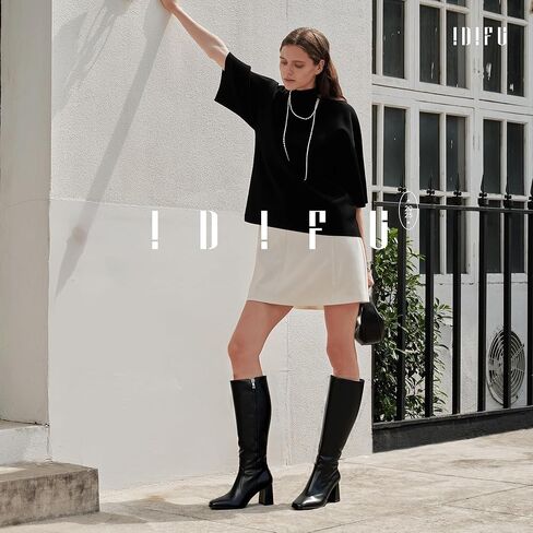 IDIFU Women's IN3 Knee High Boots Square Toe Gogo Tall Booties Low Short Chunky Block Heel Long Fall Boots Side Zipper for Women Ladies Dressy Comfortable Fashion Modern Pull On Small Heeled Boots in Kuwait